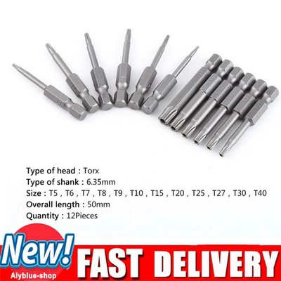 12x 50mm 1/4 Hex Stern Kopf Biteinsatz Schrauber Bits Magnetisch Torx(T5-T40)  