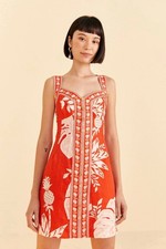 Farm Rio Monsteras 100% Linen Vibrant Tropical Vacation Mini Dress Size Small