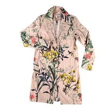 Chico's Floral Blazer Jacket Women 4 Pink Botanical Longline Stretch Lagenlook 0