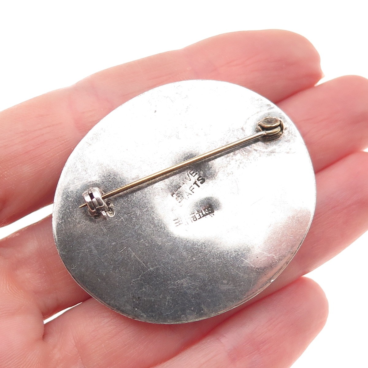 Native Crafts Sterling Silver Antique Art Deco Ceramic Greek Scene Pin Brooch View 2