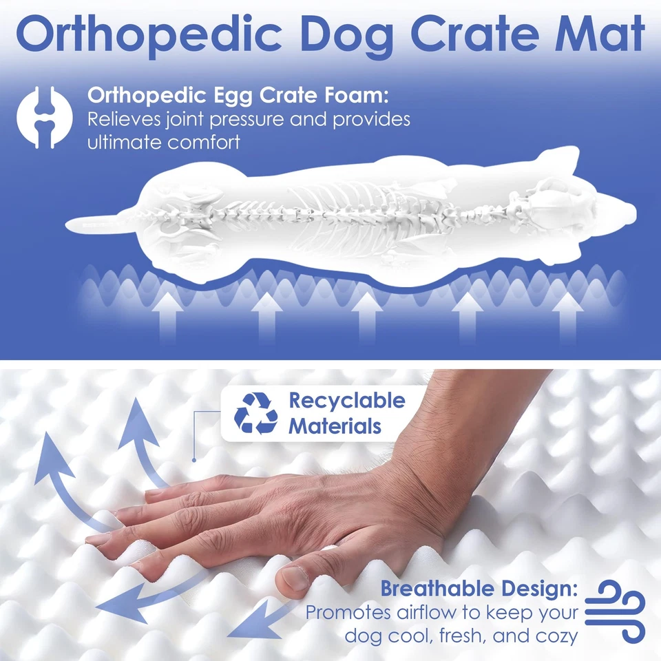 Orthopedic Memory Foam Dog Crate Mat, Egg Crate Foam Cushion, Washable Cover,... - Image 2 of 4