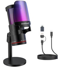 Gaming USB Microphone,Noise Cancellation Condenser mic with RGB Light,Touch M...