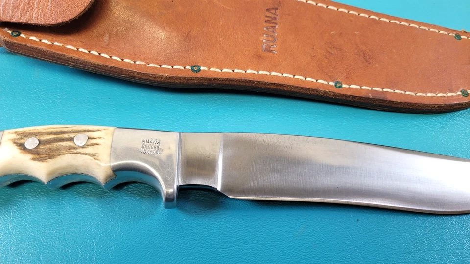 R.H. Ruana Bonner Montana Custom Large 12" Hunting Knife & Leather Sheath TR591 - Image 3 of 4