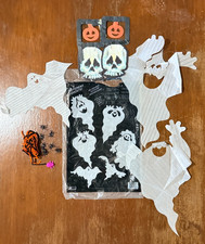 Vintage Halloween Decor Lot 48" Skull Banner Ghosts Spider Rings Die Cut