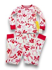 NWT Birdie Bean Long Sleeve Pajama Set Pink Red Bows Bamboo Viscose Girls 7-8