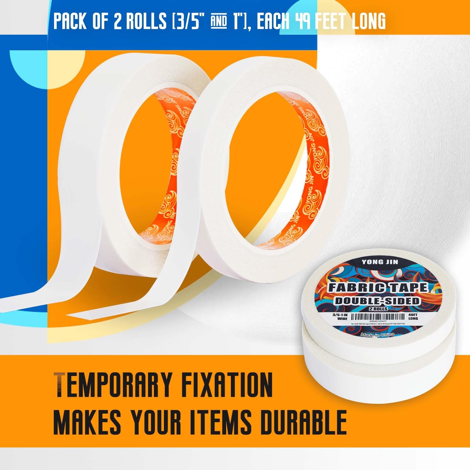 Double-Sided Fabric Tape (2 Rolls) - No Sewing or Ironing Required, Perfect f...