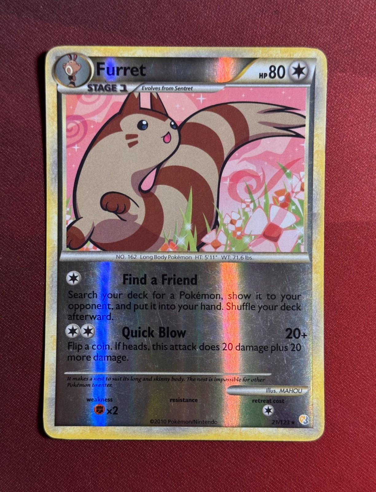 FURRET 21/123 HeartGold & SoulSilver REVERSE HOLO RH rare Pokemon TCG card NM