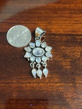 Vintage 925 Marked Sterling Silver Moonstone Pendant Only Starburst Look