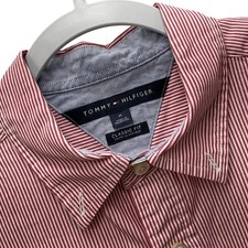 Tommy Hilfiger Shirt Mens Medium Red Stripe Long Sleeve Button Down Classic