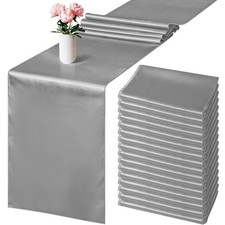 16 PACK SATIN TABLE RUNNER 12 X 108 INCH SILVER LONG WEDDING SATIN SILK TABLE RU