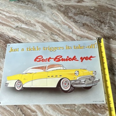 Buick Advertising Sign ''Just a tickle triggers its take-off!'' Yellow Car