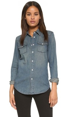 BLK DNM Damen Edgemere Blaue Jeans Hemd 1 #WS930101 $215 NWT