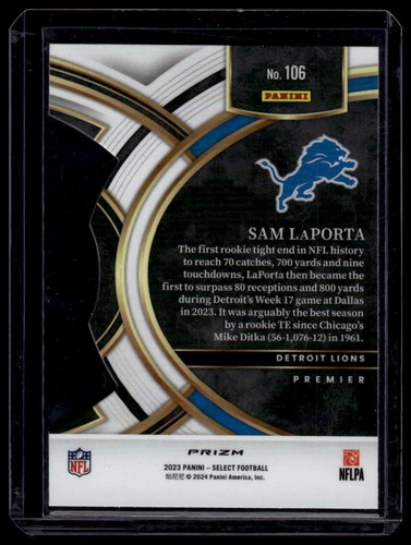 Panini Select Sam LaPorta 2023 rojo y amarillo Prizms troquelados #106 novato - Imagen 2 de 2