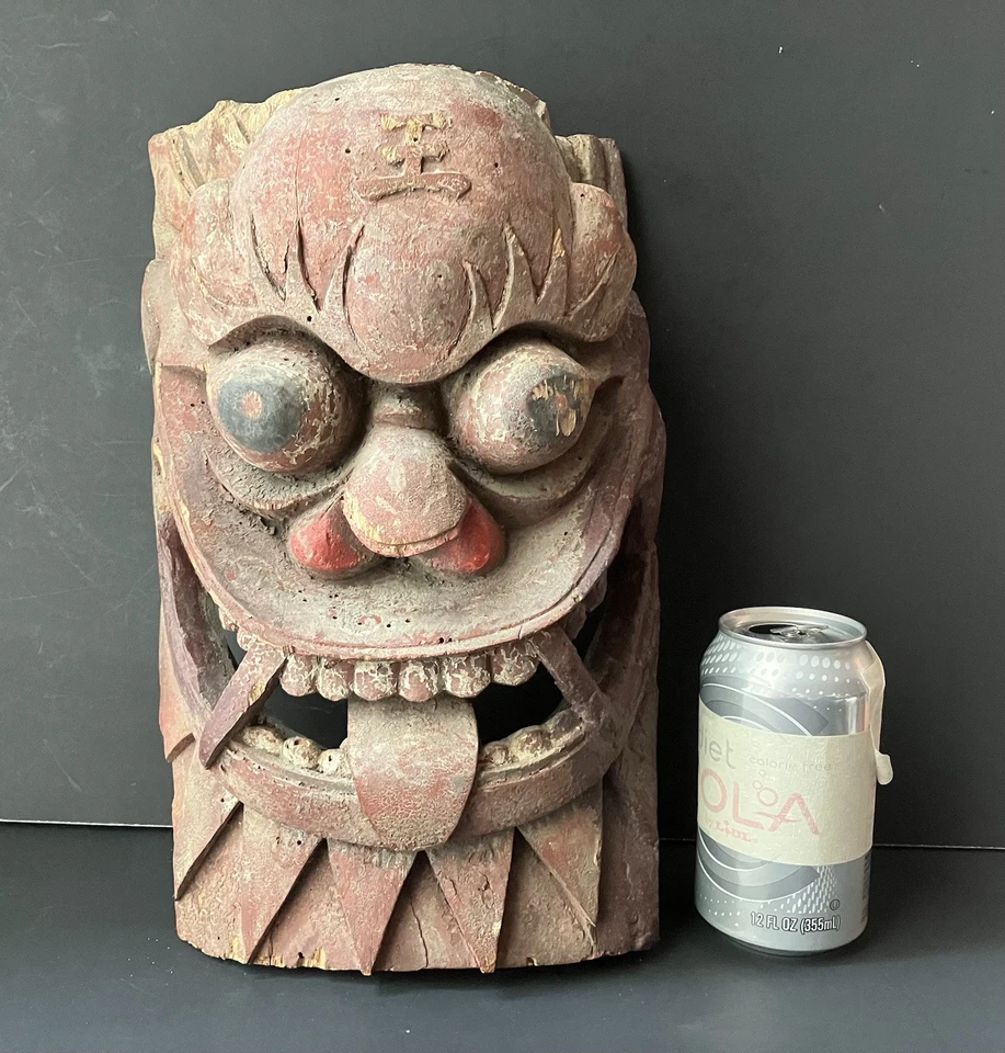 Antiga máscara chinesa esculpida em madeira da dinastia Qing do século XIX, 13" T., 4+ libras - Imagem 2 de 4