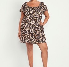 Old Navy Black Mini Floral Summer Peasant Cottagecore Babydoll Swing Dress XXL