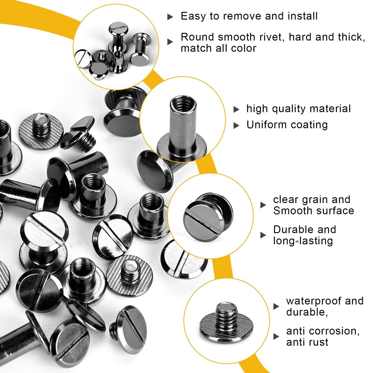 120-Piece Chicago Screws & Rivets Set – M5 X 5/8/12/18 Mm Leather Binding Posts, 2 Styles Metal Fasteners For Belts, Bags, And DIY Leather Crafts