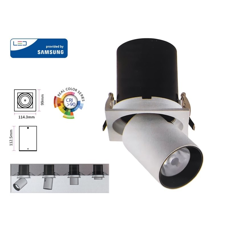 Faretto Led COB da Incasso 18W 4000K Quadrato CRI 90 Angolo 24 Orientabile Snook