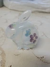Fenton Opalescent Bunny Rabbit Hand Painted Flowers Retired