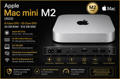 Apple Mac mini M2 2023 | 8-Core/10-Core | 24GB RAM | 512GB SSD | Händler