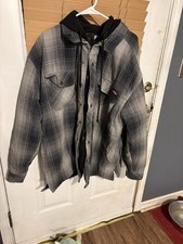 Dickies Men's Hooded Lined Plaid Shirt Jacket Black/Gray 2XL