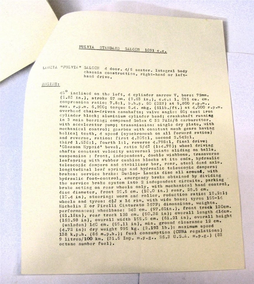 Hoja de especificaciones de coche LANCIA FLAVIA Zagato + Farina cupé + berlina estándar Foto 4 de 4