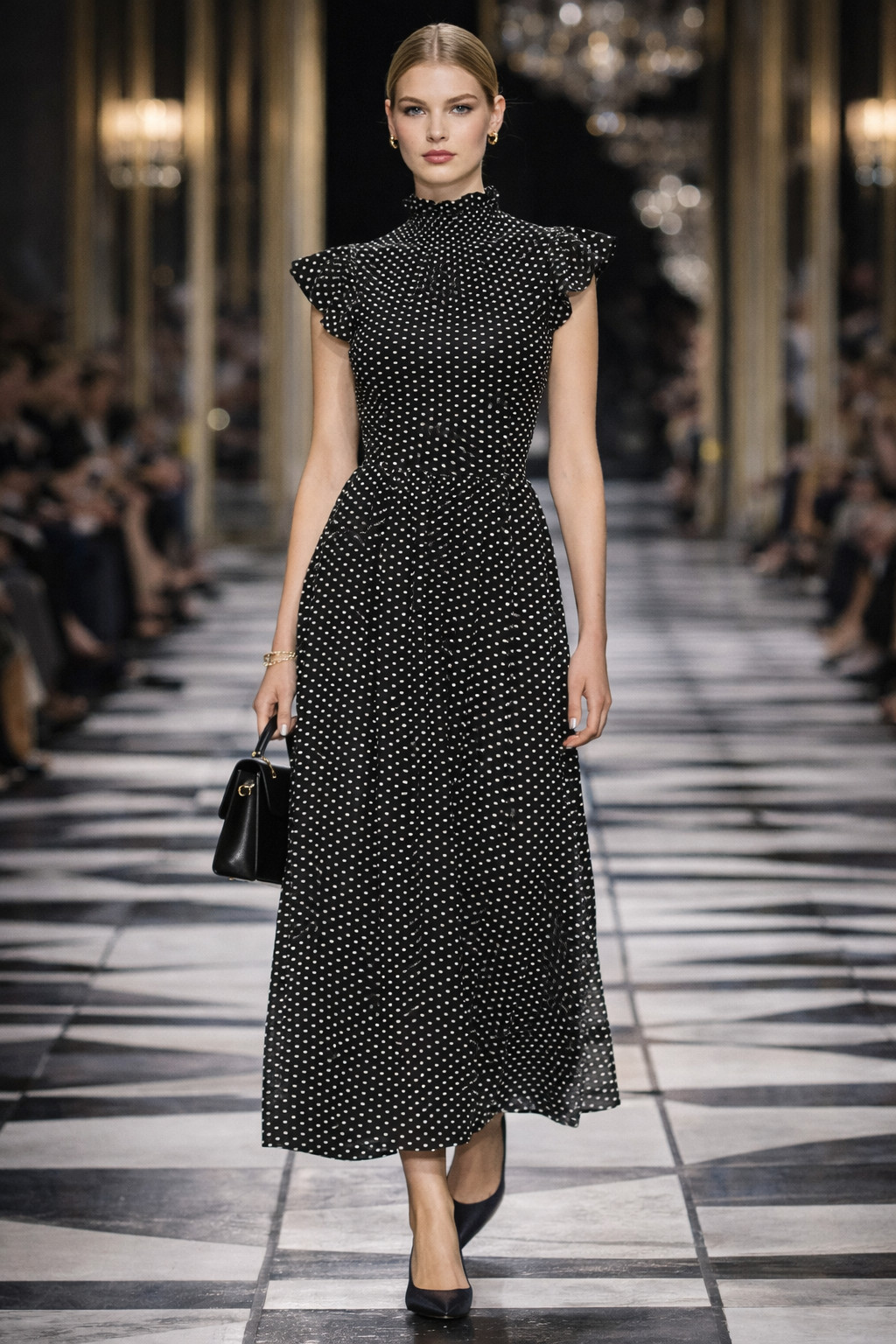 Kate Spade Clip Dot Midi Dress Black White High Neck Ruffle A-Line Silk Blend 6 thumbnail 13