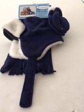 3 PC SET - HAT SCARF MITTENS - INFANT NAVY BLUE FLEECE LINED FUR TRIMMED  NEW