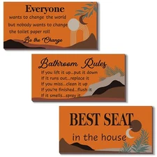 3 Pcs Orange Bathroom Rules Decor Orange Bathroom Decor Rustic Farmhouse Boho...