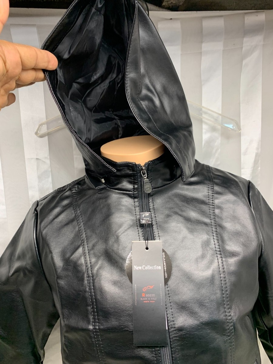 New R Rosso Black & Gold Leather Jacket Black Zip Up Hoodie Large