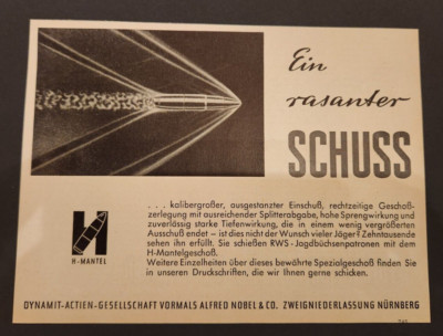115) H Coat Bullet Dynamite Actien Gesellschaft Nuremberg RWS Advertising 1959