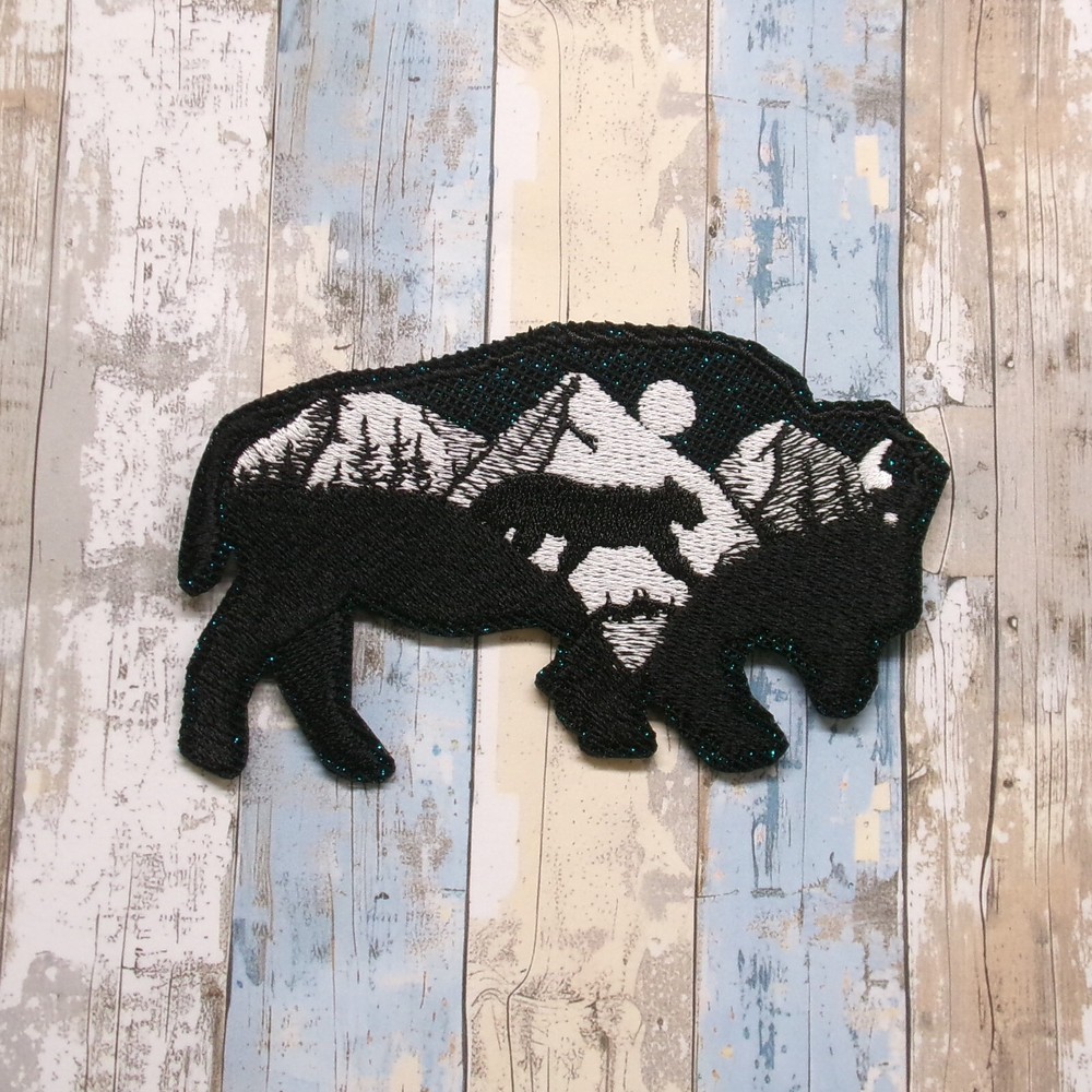 Buffalo Patch Embroidered Iron-on Applique Animal Badge, Bling, Mountain, Nature