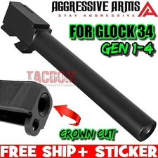AGGRESSIVE ARMS USA BLACK PVD Match Barrel GL0CK 34 Gen 1 2 3 4 TARGET CROWN 9mm