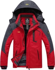 Wantdo Men's Waterproof Mountain Jacket Fleece Windproof Ski Jacket US L Red