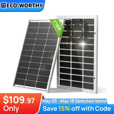 ECO-WORTHY 2Pack Bifacial 100W Watt Solar Panel Mono 12V/24V for Sunshed RV