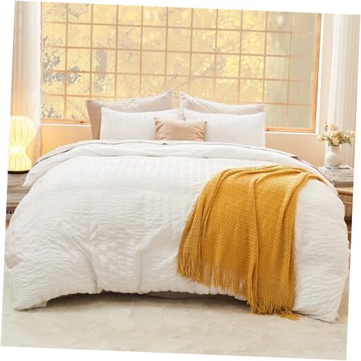 White Comforter Queen Size Set, 3 Pieces Queen (90