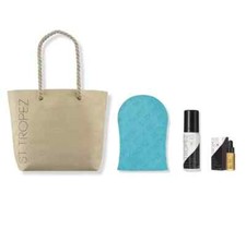 St. Tropez 4pc Tote Bag Set Luxe Tan Tonic Drops, Self-Tan Mitt, Mousse