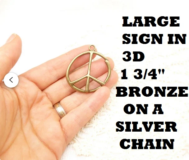 GRAN BRONCE ANTI GUERRA RETRO SIGNO DE PAZ AMOR HIPPIE colgante 20" collar de plata 925 Foto 2 de 4
