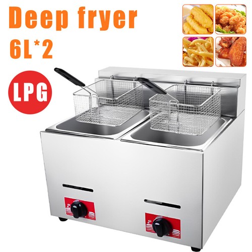 LPG 6Lx2 Deep Fryer Gas Fat Chip Frying Fry Double Tank Stainless Steel W/Basket - Picture 10 of 10