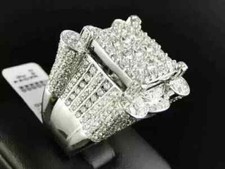 4.00Ct Round Cut Lab-Created Diamond Cluster Men's Ring 14K White Gold Plated