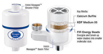 Hexagon  Bath Shower Head + Basin Water Filter Fits most Faucets & Shower Combo