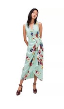 Kate Spade Rare Roses Silk Soft Jade Green Floral Faux Wrap Midi Dress Size 10