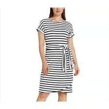 CHAPS XXL Crewneck Knit Dress ties at front black & ivory stripes - BRAND NEW