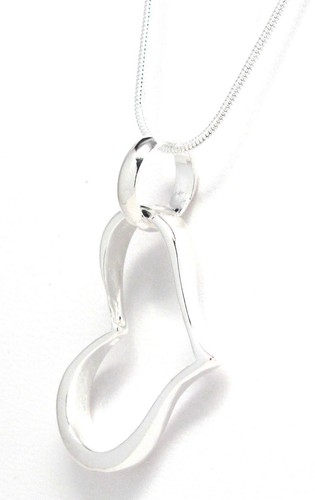 Rhodium Plated Open Heart Pendant Charm Necklace 18" Snake Chain - Picture 2 of 4