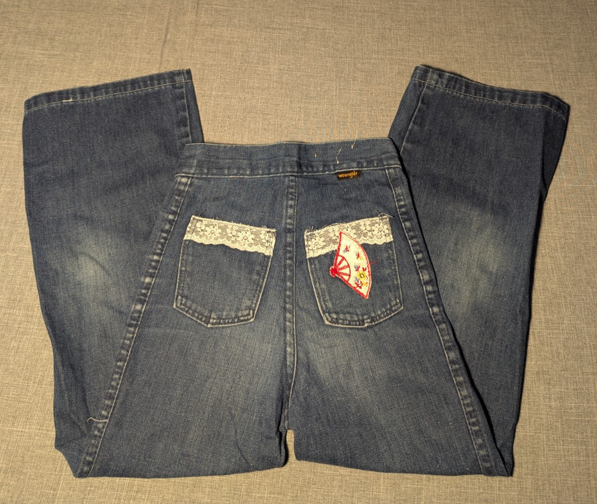 Vintage 70s 80s Kids Wrangler Patches Wide Leg Jeans Waist 21 In Size 10  Slim