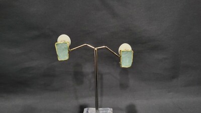 Designer Ohrclips 18 Karat Gold, Sterlingsilber & roher Aquamarin