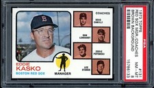 1973 Topps Baseball #131 Red Sox Mgr Brown Background PSA 8