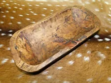 * Carved Wooden Dough Bowl Primitive Wood Trencher Tray Rustic Home Decor 10-12"