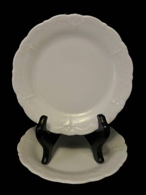 (2) HUTSCHENREUTHER WHITE BARONESSE~EMBOSSED~SCALLOP EDGE~BREAD & BUTTER PLATES~