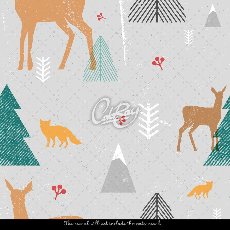 Papel Pintado Extraíble Autoadhesivo Queridos Ciervos Bosque Animales Patrón Habitación Infantil Foto 4 de 4