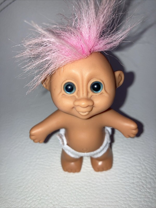 Vintage Russ Troll Baby Doll Pink Hair Footie Pajamas Heart Butt Flap 90’s 3.5”